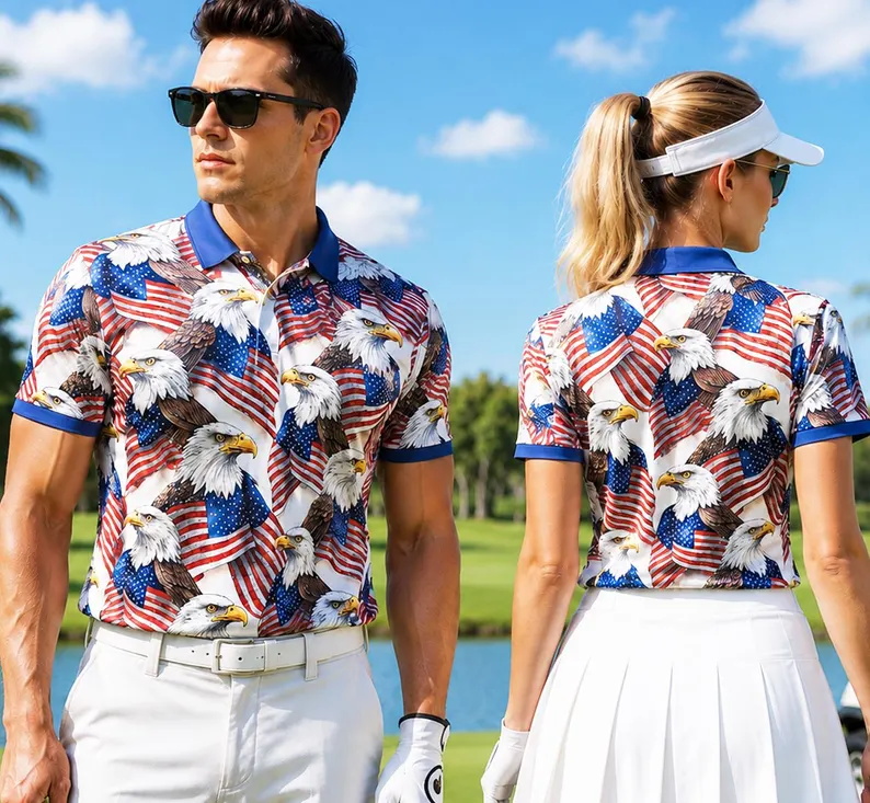 3D Printing Usa - Polo de golf patriotique pour hommes,