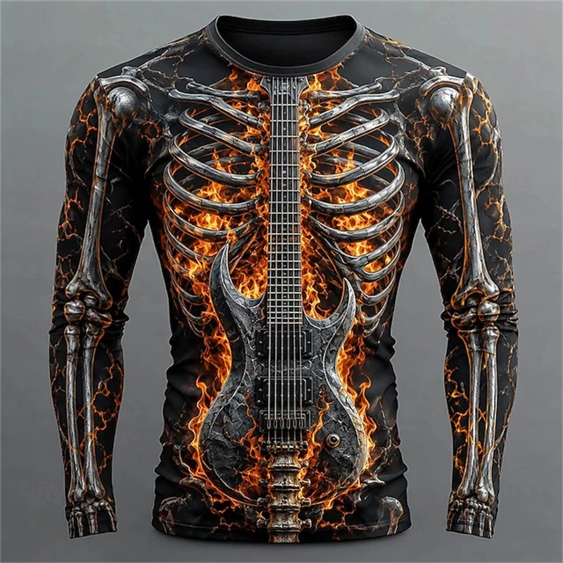 Nouveau T-shirt à manches long - 3D Printing Guitar avis et prix